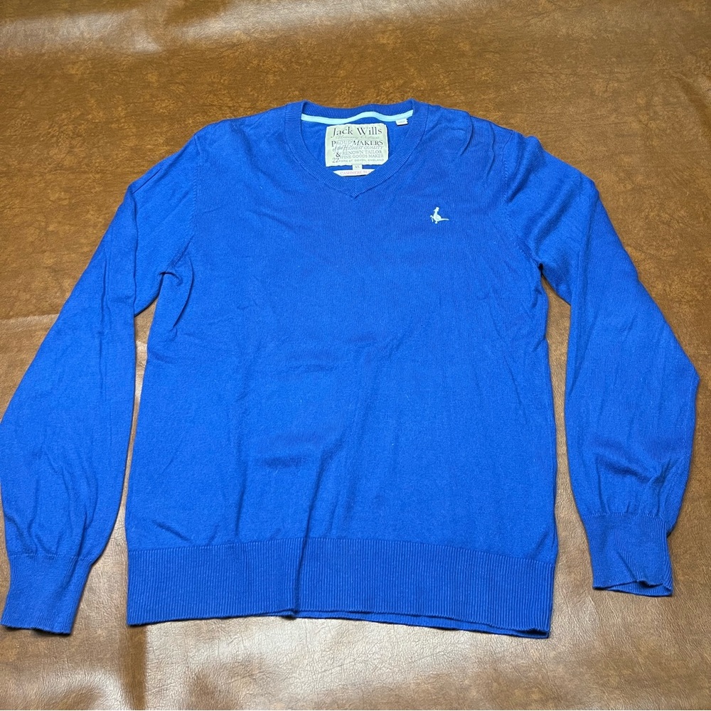 Jack Wills Aldeburgh V Neck Blue Cashmere Sweater Men's Size XL